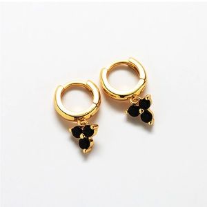 Gold Vermeil huggie hoops with geometric black stones